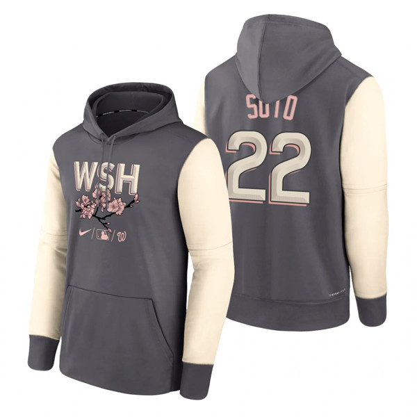 Men's Washington Nationals #22 Juan Soto 2022 Gray City Connect Cherry Blossom Print Hoodie